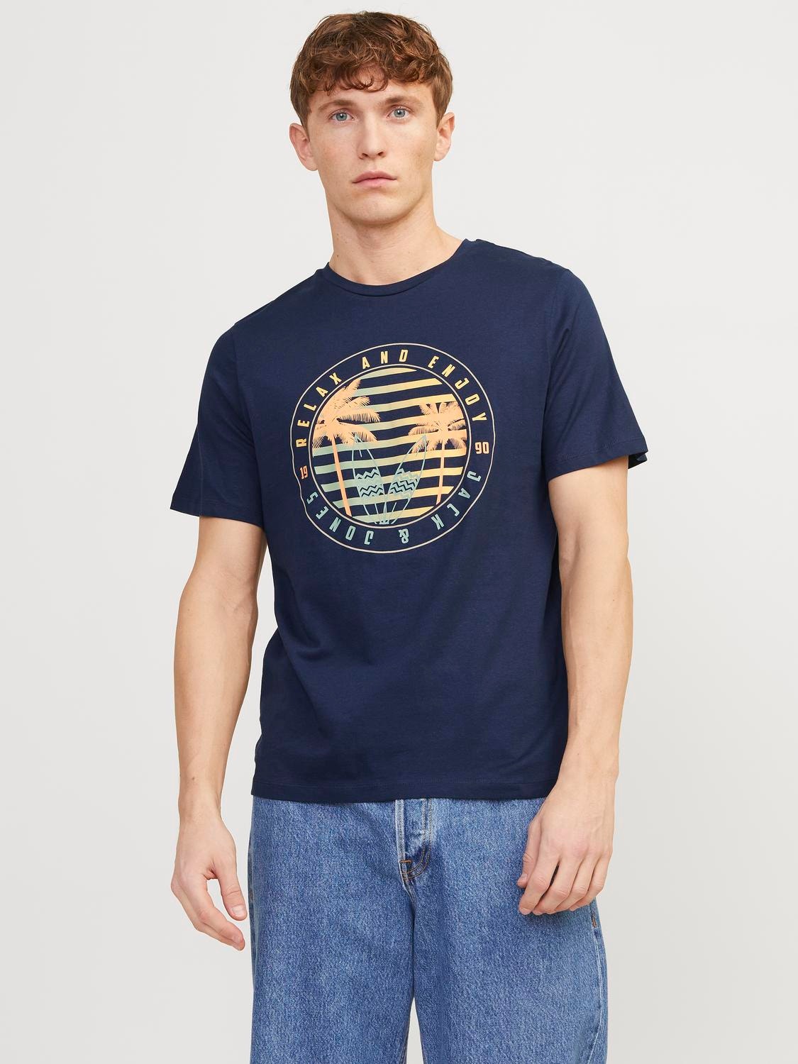 Jack & Jones Printed Crew neck T-shirt -Navy Blazer - 12249266