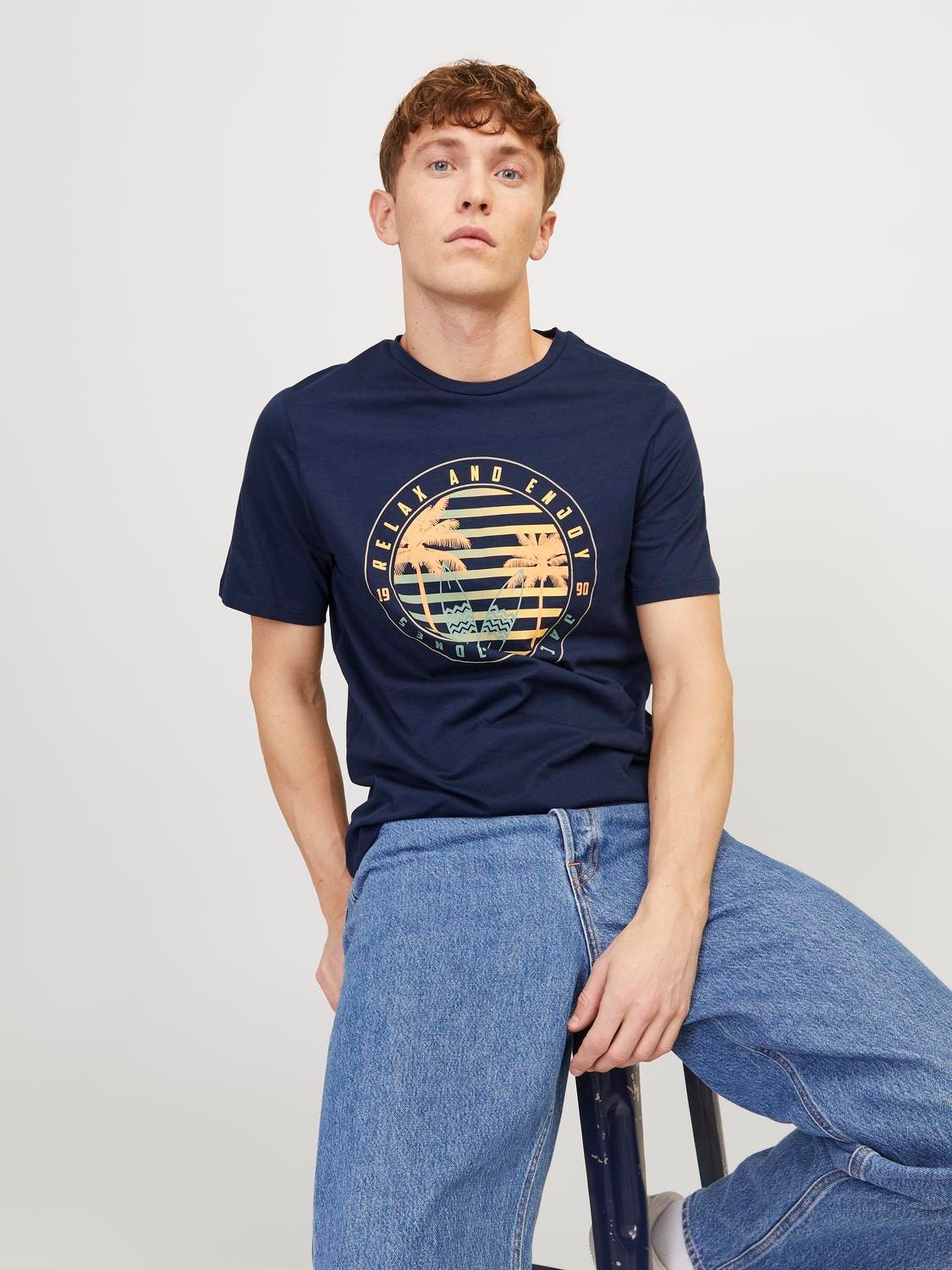 Jack & Jones Printed Crew neck T-shirt -Navy Blazer - 12249266