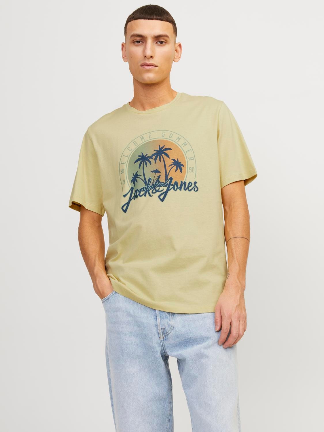 Jack & Jones Printet Crew neck T-shirt -French Vanilla - 12249266