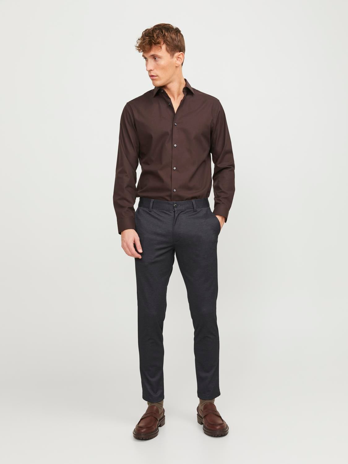 Micro twill tapered fit chino trousers - taupe brown | ZARA United States
