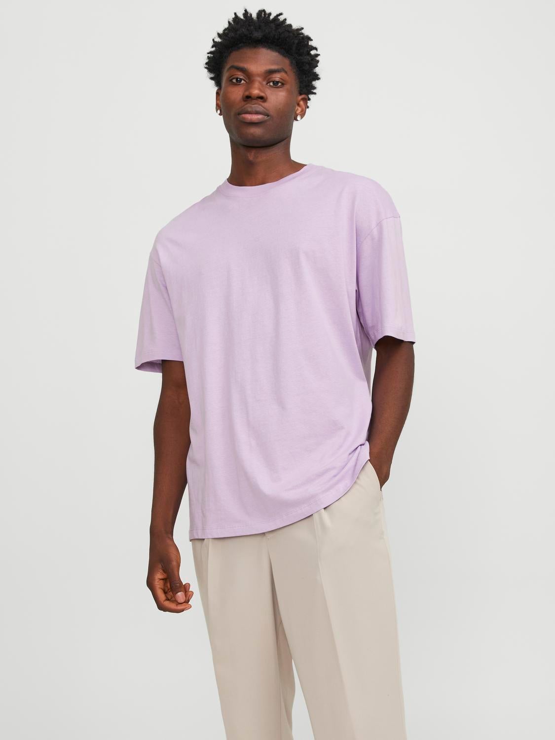 Plain O Neck T shirt Light Purple Jack Jones