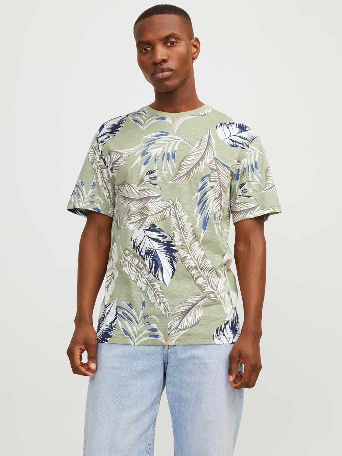 Jack & Jones T-shirt All Over Print Girocollo -Oil Green - 12249329