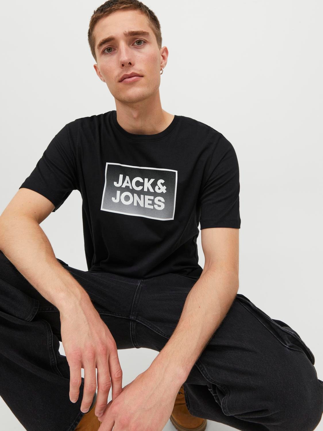 Jack & Jones Logo Kruhový výstřih Tričko -Black - 12249331