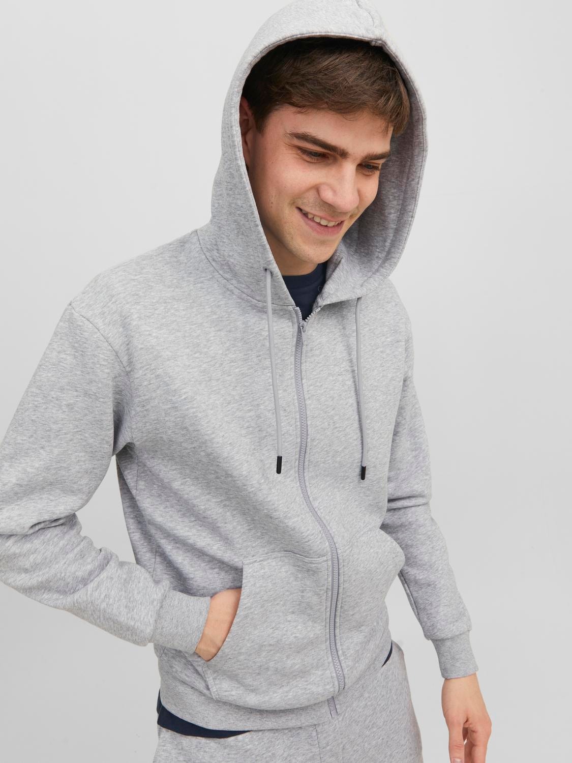 Jack & Jones zip through hoodie in light grey marl