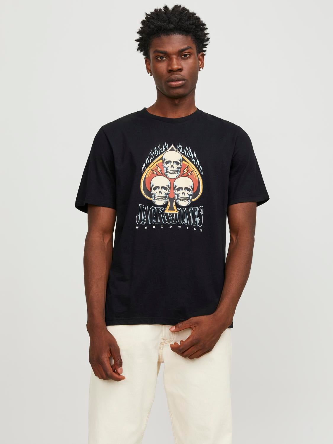 Printed Crew neck T shirt Black Jack Jones