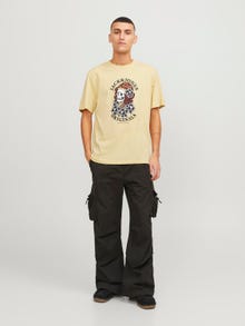 Jack & Jones Tryck Rundringning T-shirt -Italian Straw - 12249345
