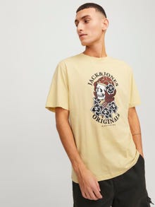 Jack & Jones Gedrukt Ronde hals T-shirt -Italian Straw - 12249345