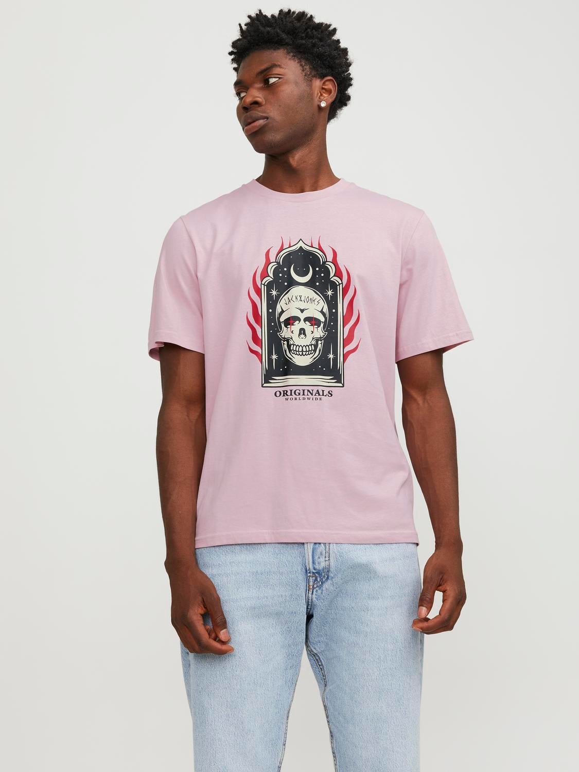 Printed Crew neck T shirt Light Rose Jack Jones