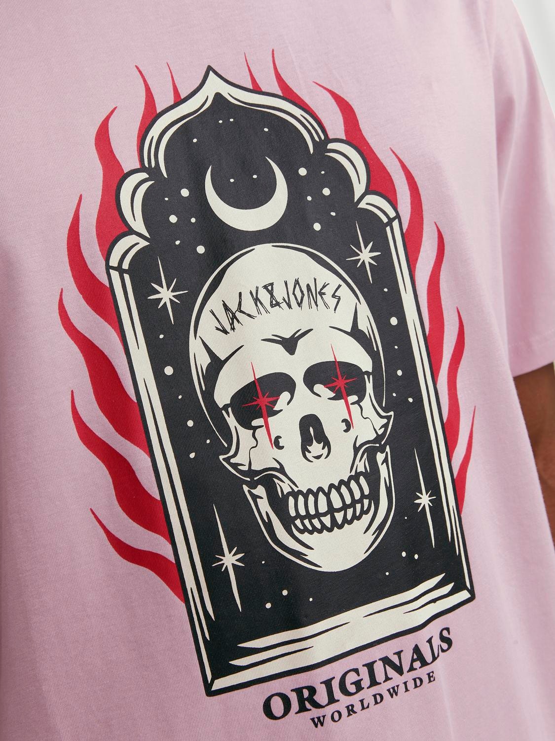 Jack & Jones Printed Crew neck T-shirt -Pink Nectar - 12249345