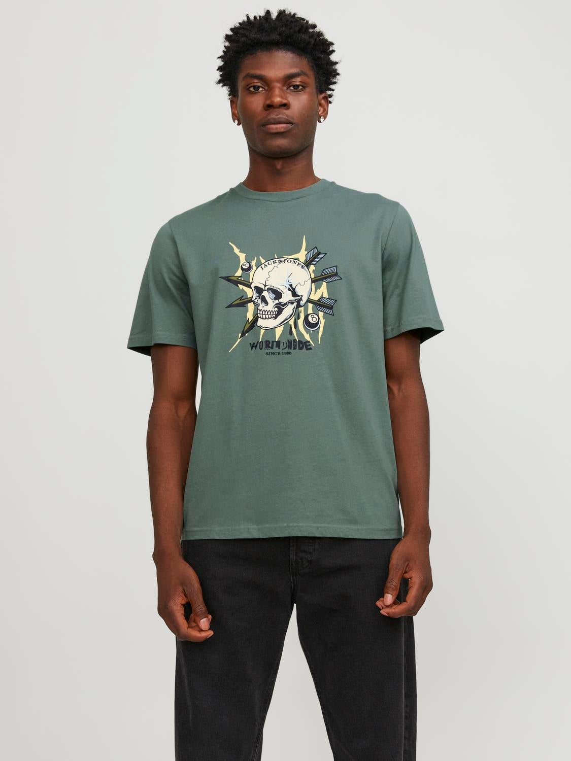 Printed Crew neck T-shirt | Medium Green | Jack & Jones®