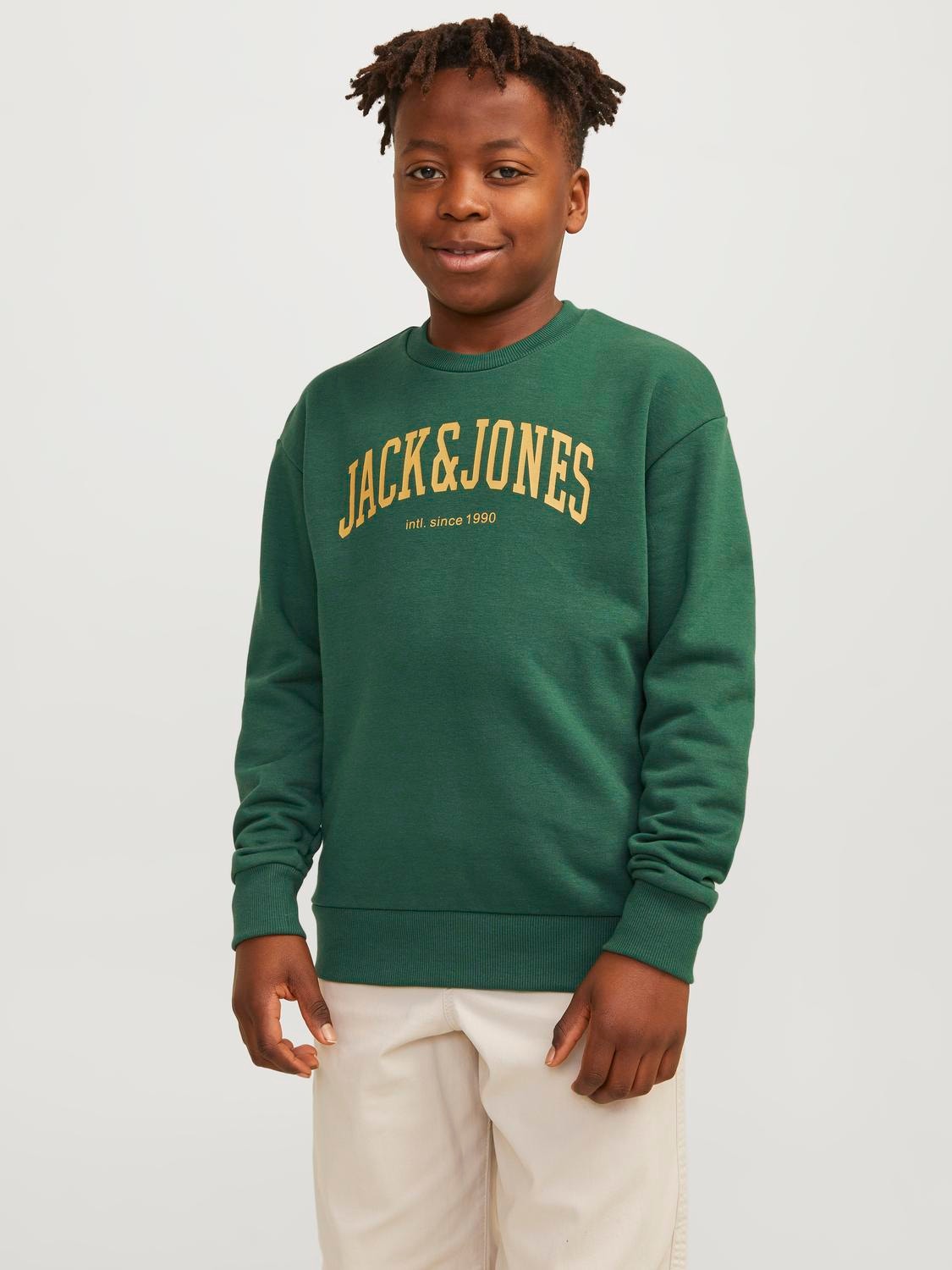 Jack & Jones Printed Crew neck Sweatshirt For boys -Dark Green - 12249347