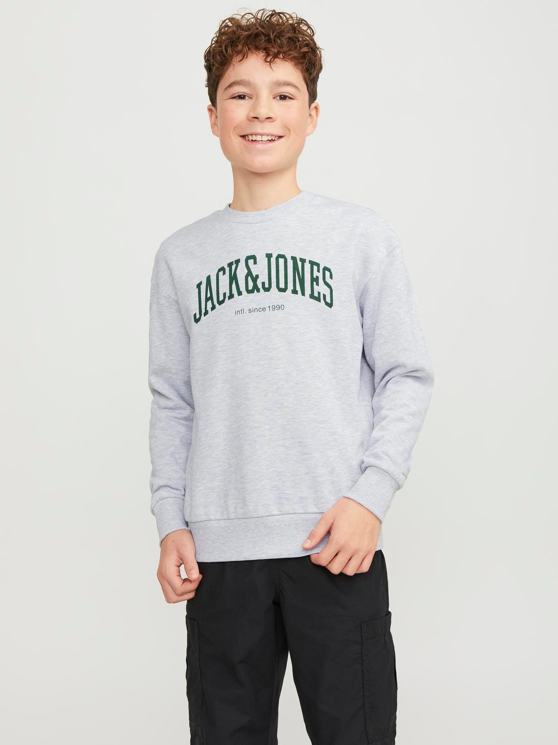 Jack & Jones Nyomott mintás Személyzeti nyakú pulóver Ifjúsági -White Melange - 12249347
