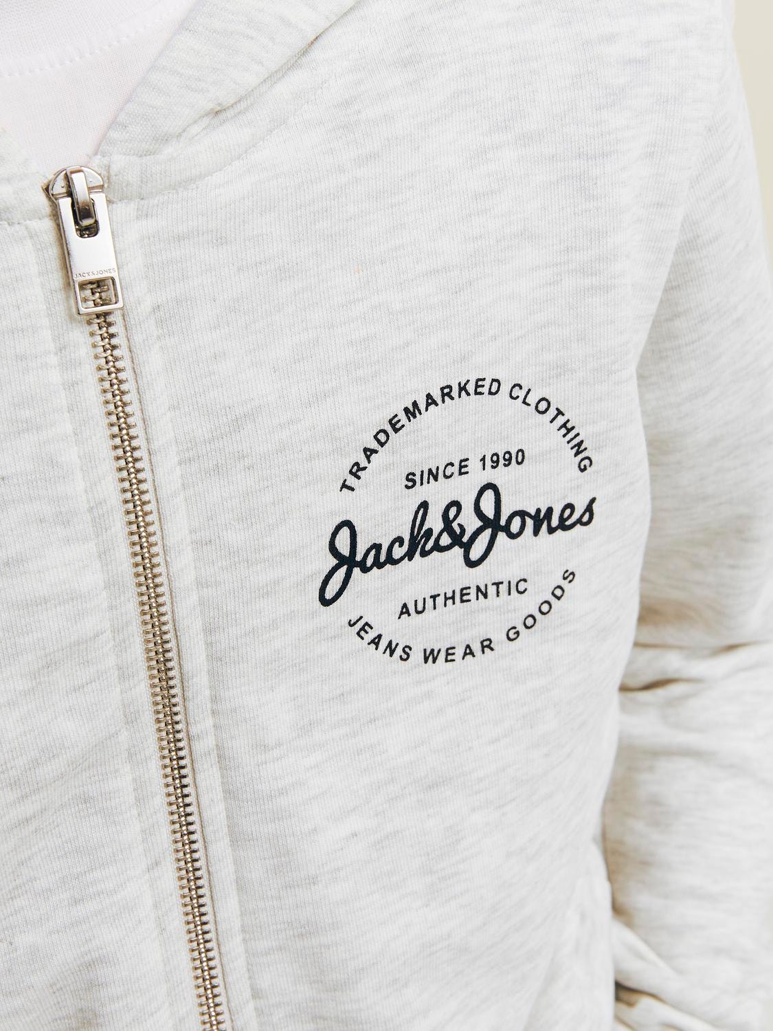 Jack & Jones Printed Zip Hoodie For boys -White Melange - 12249759