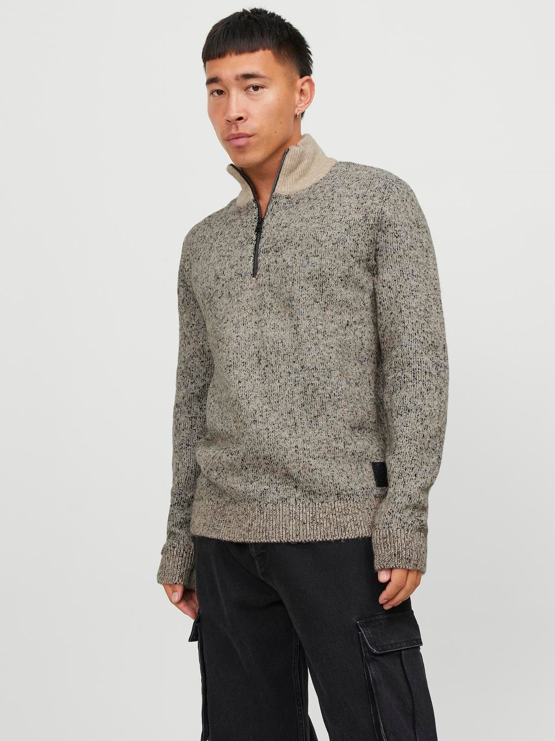 Jack & Jones Melanzs Fél cipzáros pulóver -Peyote - 12250241