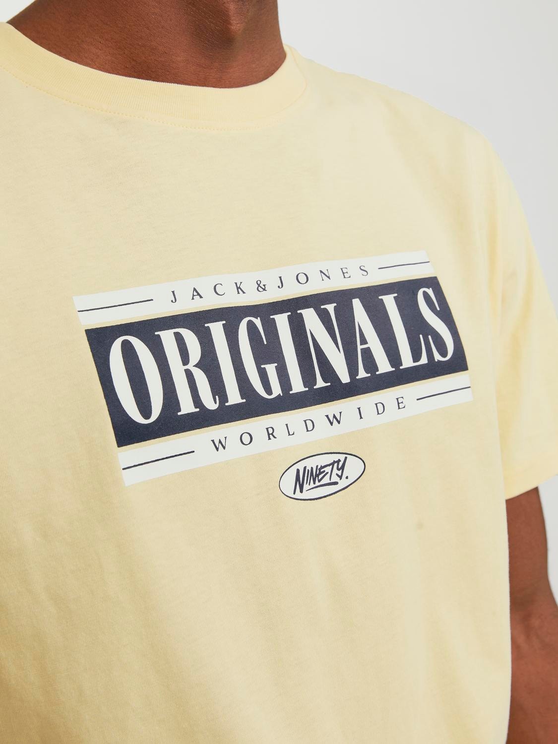 Jack & Jones Logotipas Apskritas kaklas Marškinėliai -Italian Straw - 12250411