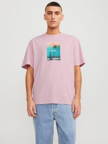 Jack & Jones Printet Crew neck T-shirt -Pink Nectar - 12250421