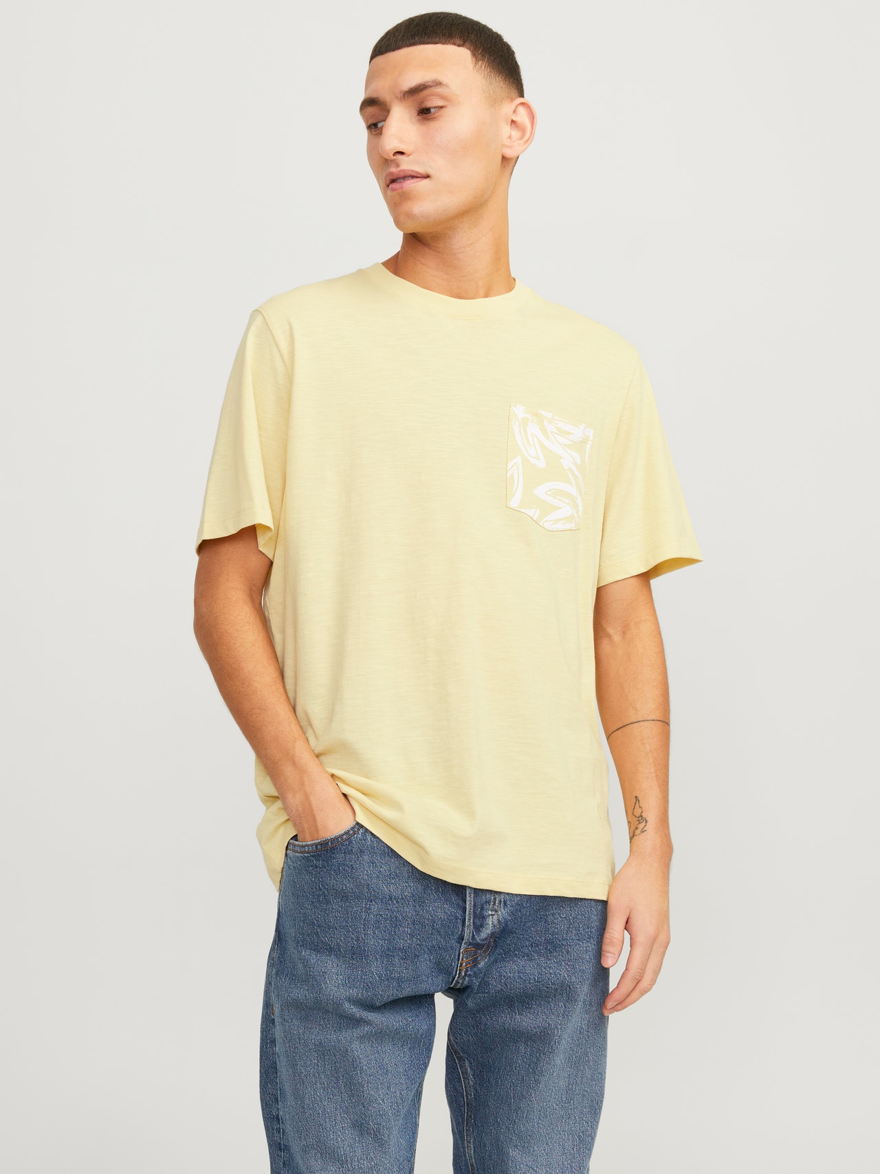 Jack & Jones Nadruk Okrągły dekolt T-shirt -Italian Straw - 12250435