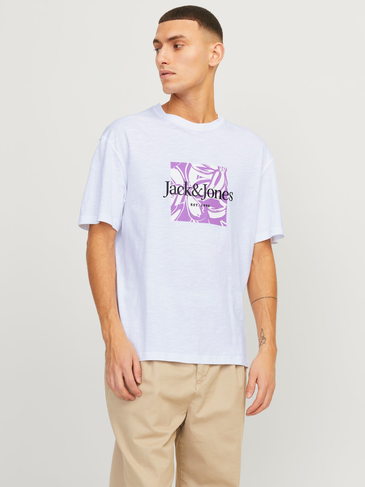 Jack & Jones Nyomott mintás Környak Trikó -Bright White - 12250436