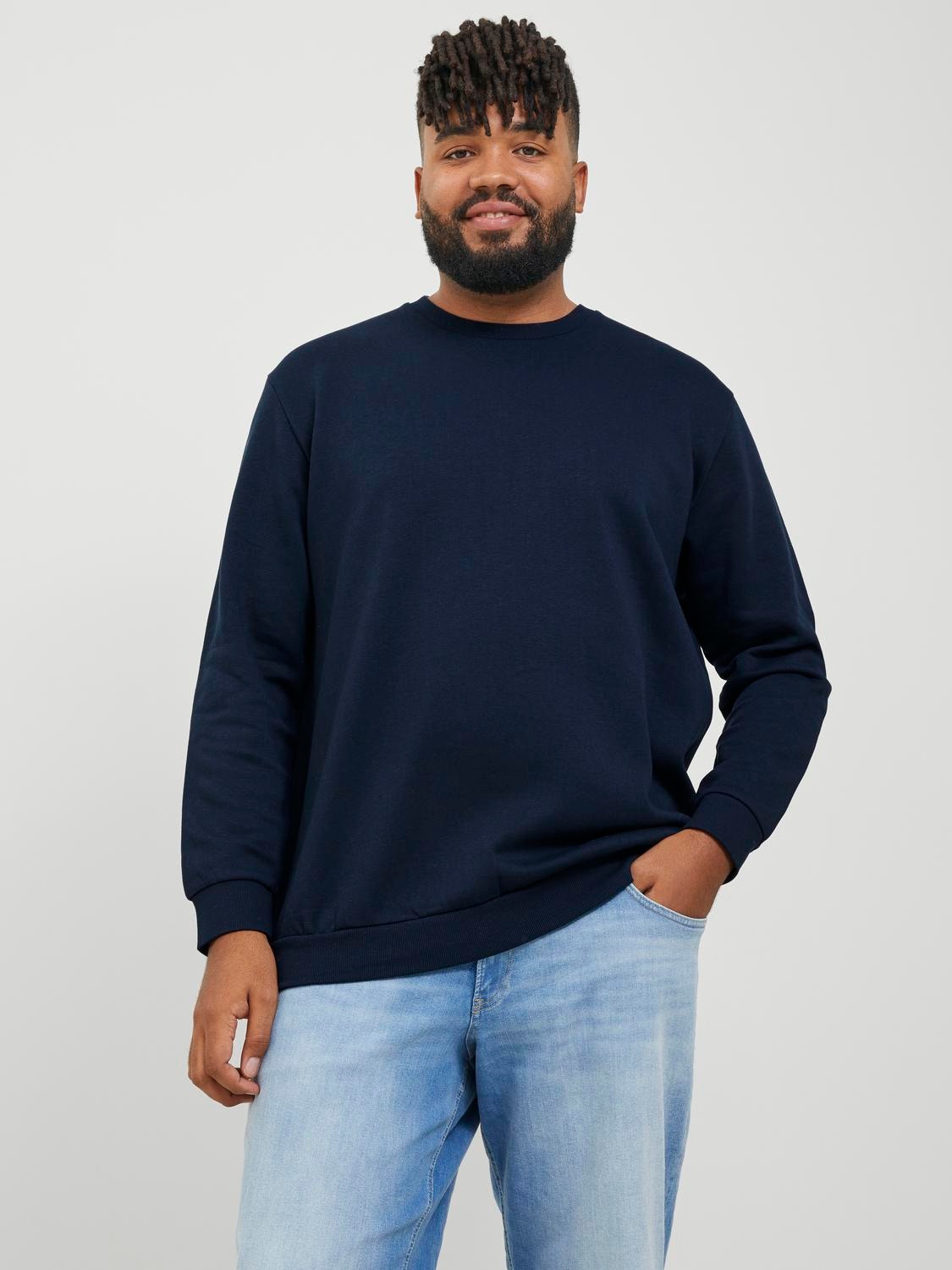 Jack & Jones Plus Size Effen Sweatshirt met ronde hals -Navy Blazer - 12250594