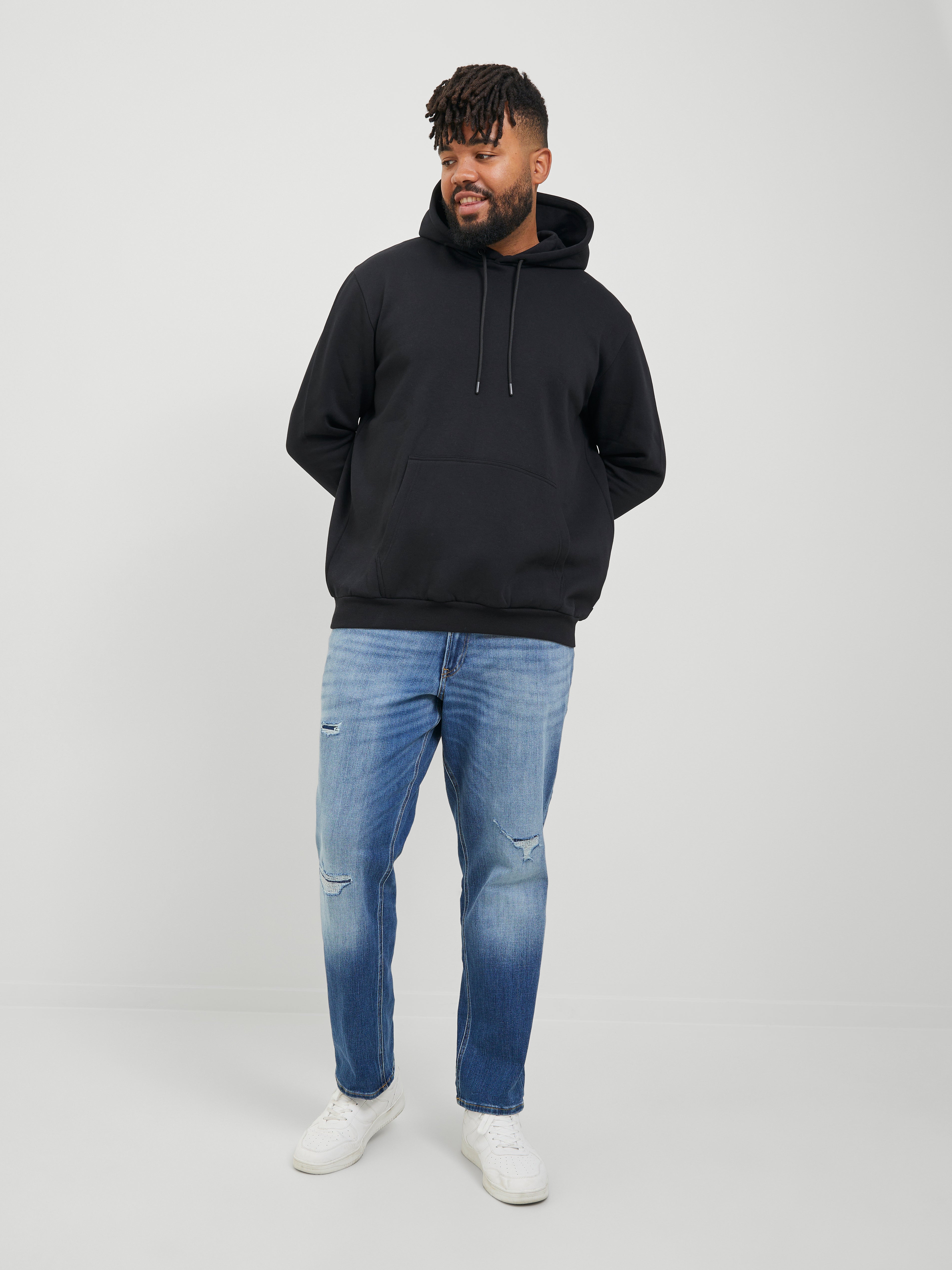 Plus Size Plain Hoodie Black Jack Jones