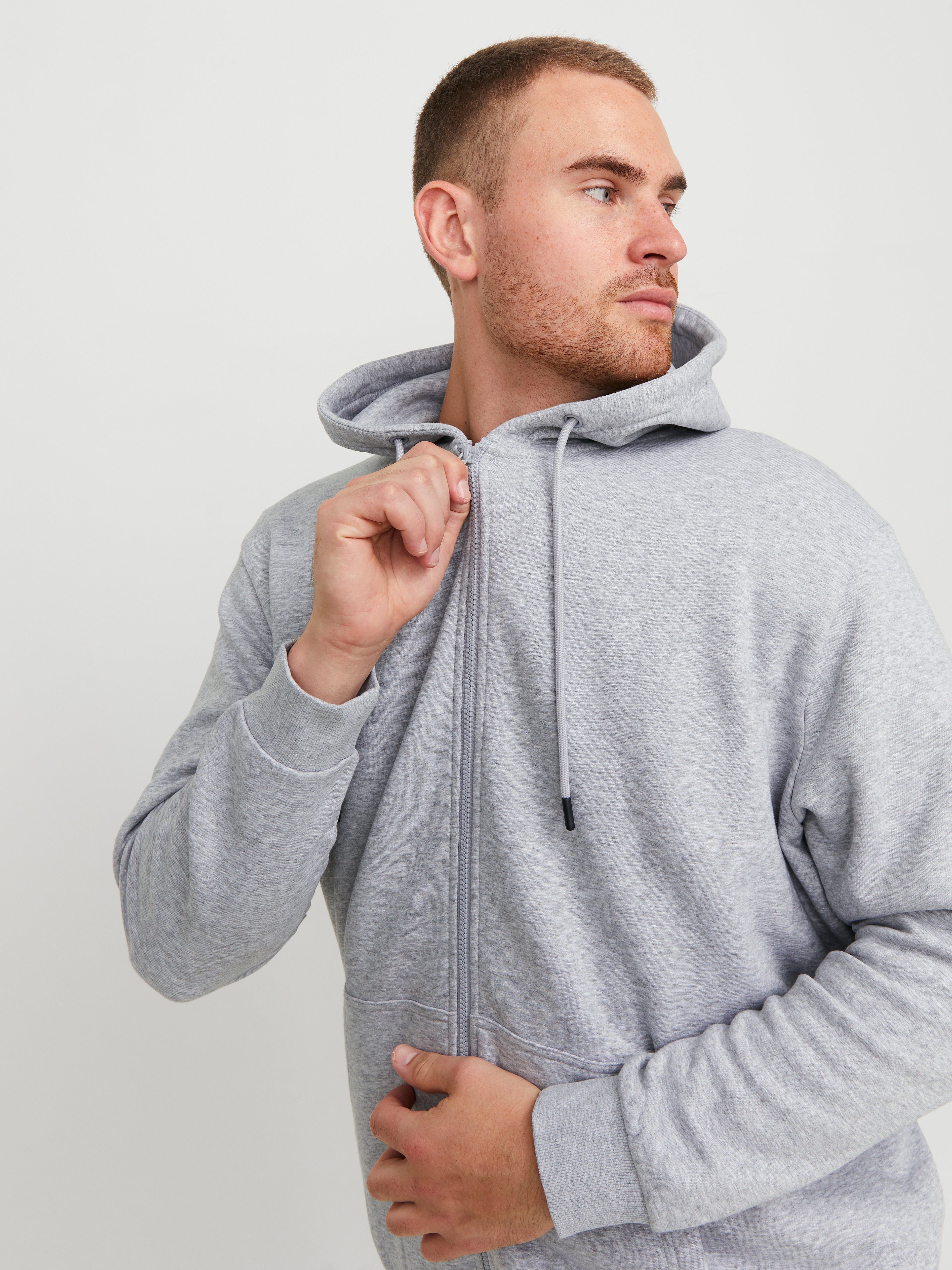 Jack & Jones Plus Size Plain Zip Hoodie - 12250596