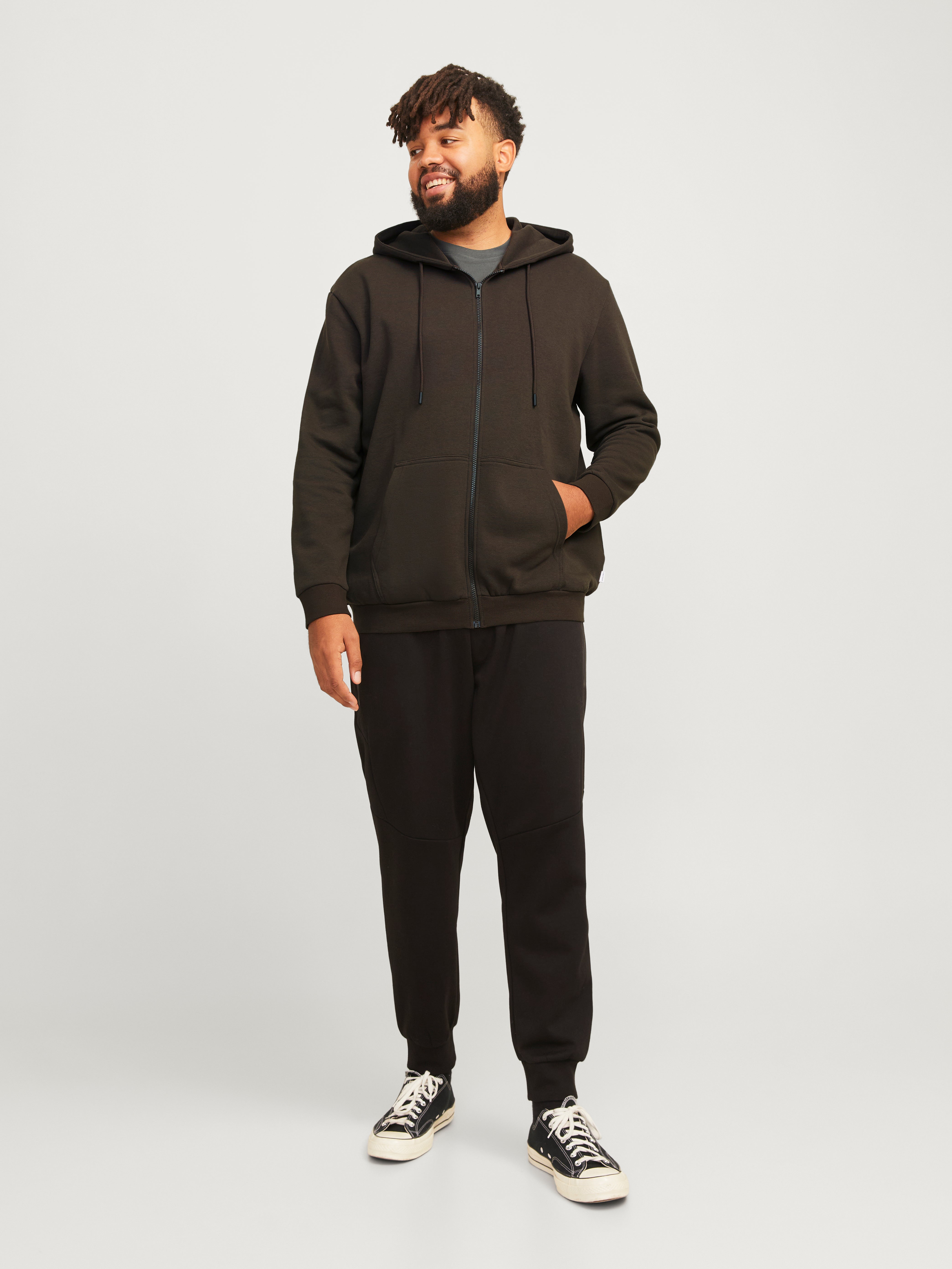 Plus Size Einfarbig Kapuzenpullover mit Reißverschluss