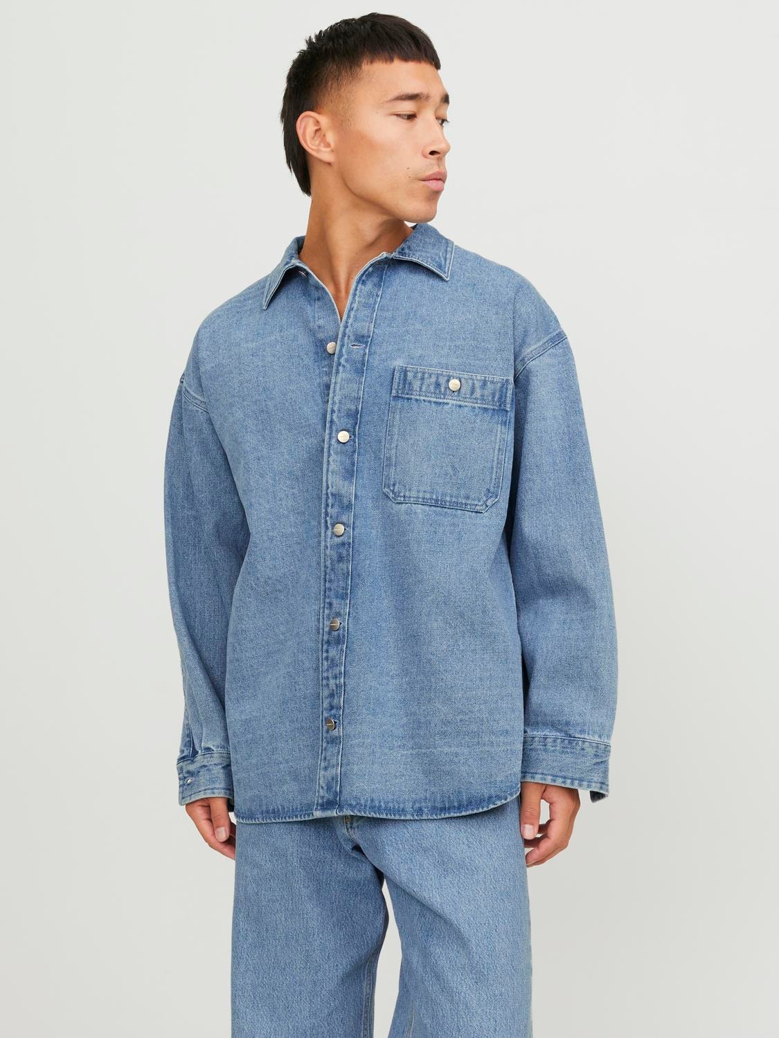 Jack & Jones Camicia in jeans Wide Fit -Light Blue Denim - 12250602
