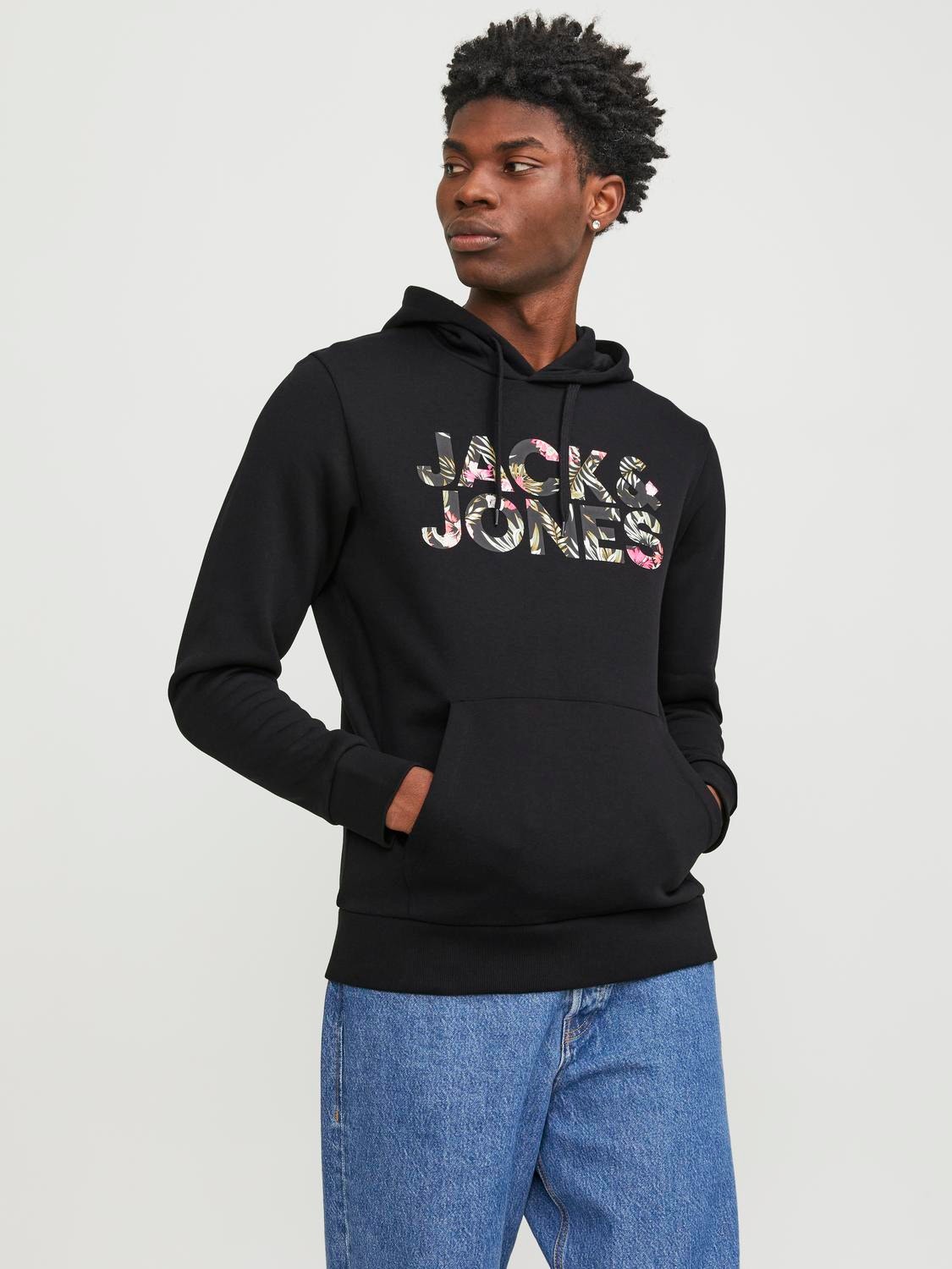Jack & Jones Logo Hoodie -Carbon - 12250682
