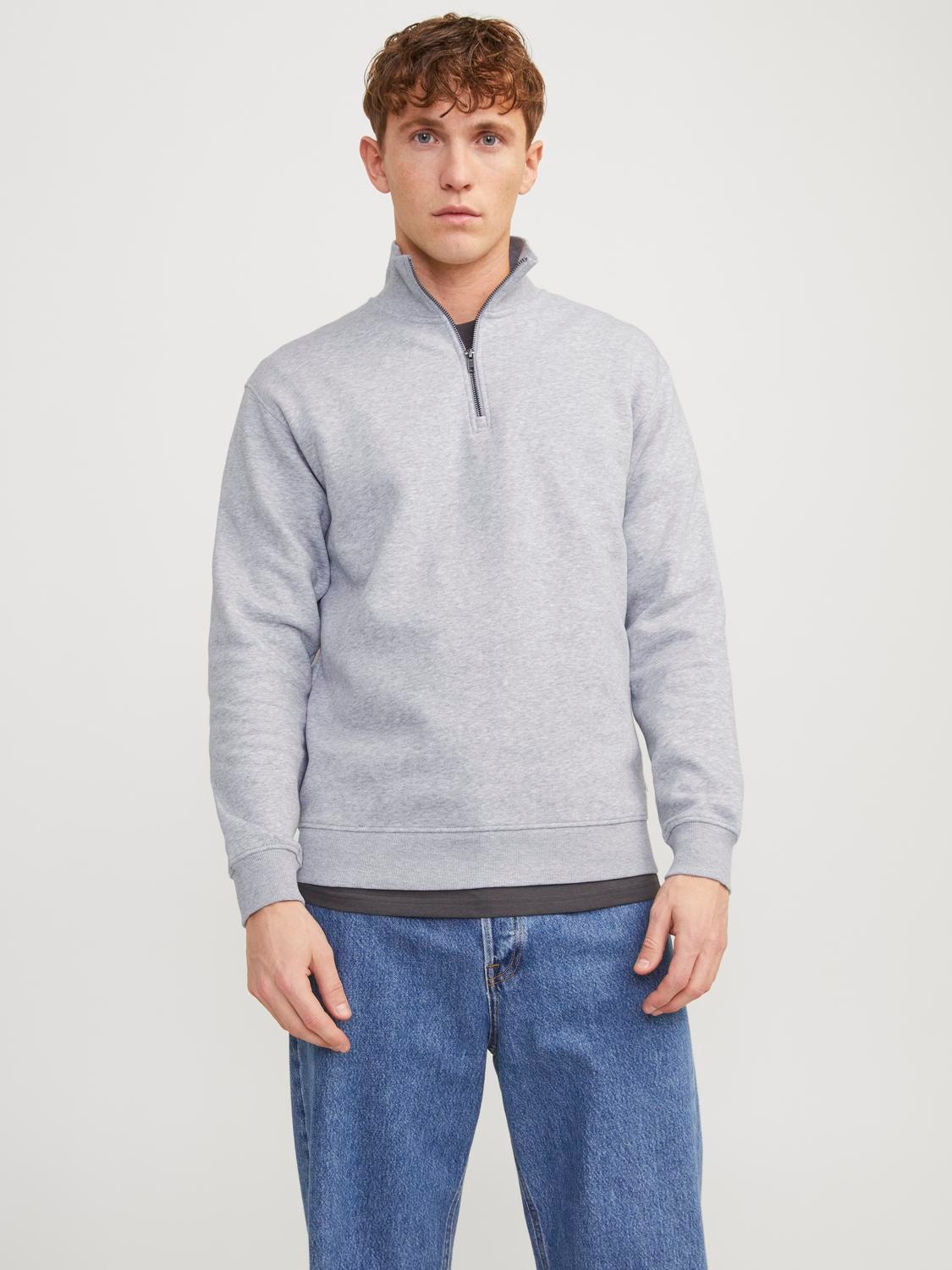 Jack & Jones Plain Half Zip Sweatshirt -Light Grey Melange - 12250747
