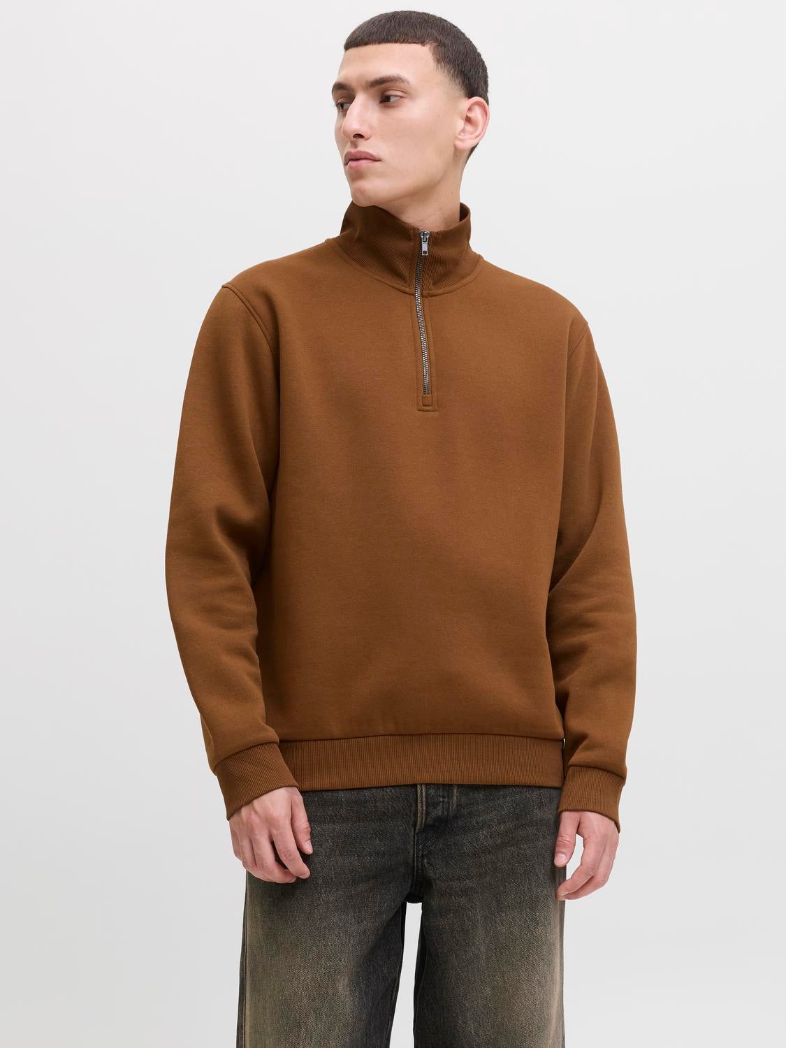 Thumbnail - Einfarbig Sweatshirt Mit Halbem Reißverschluss