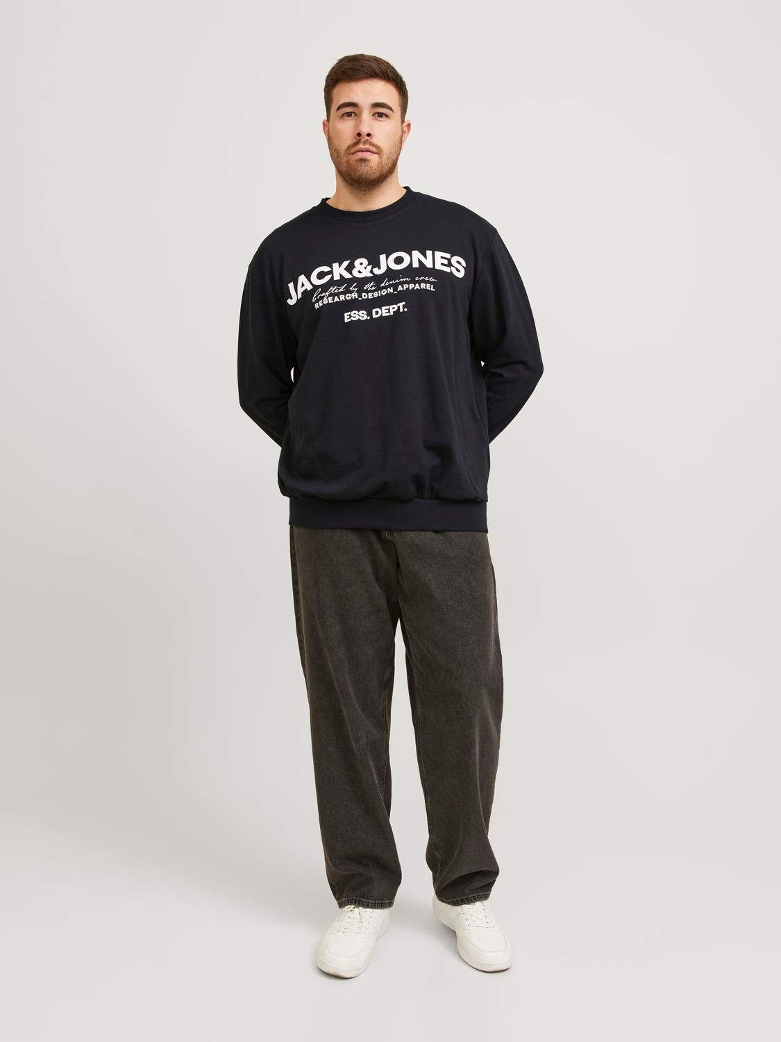 Jack & Jones Plus Size Spausdintas raštas Apatinis prakaituojantis megztinis -Black - 12251054