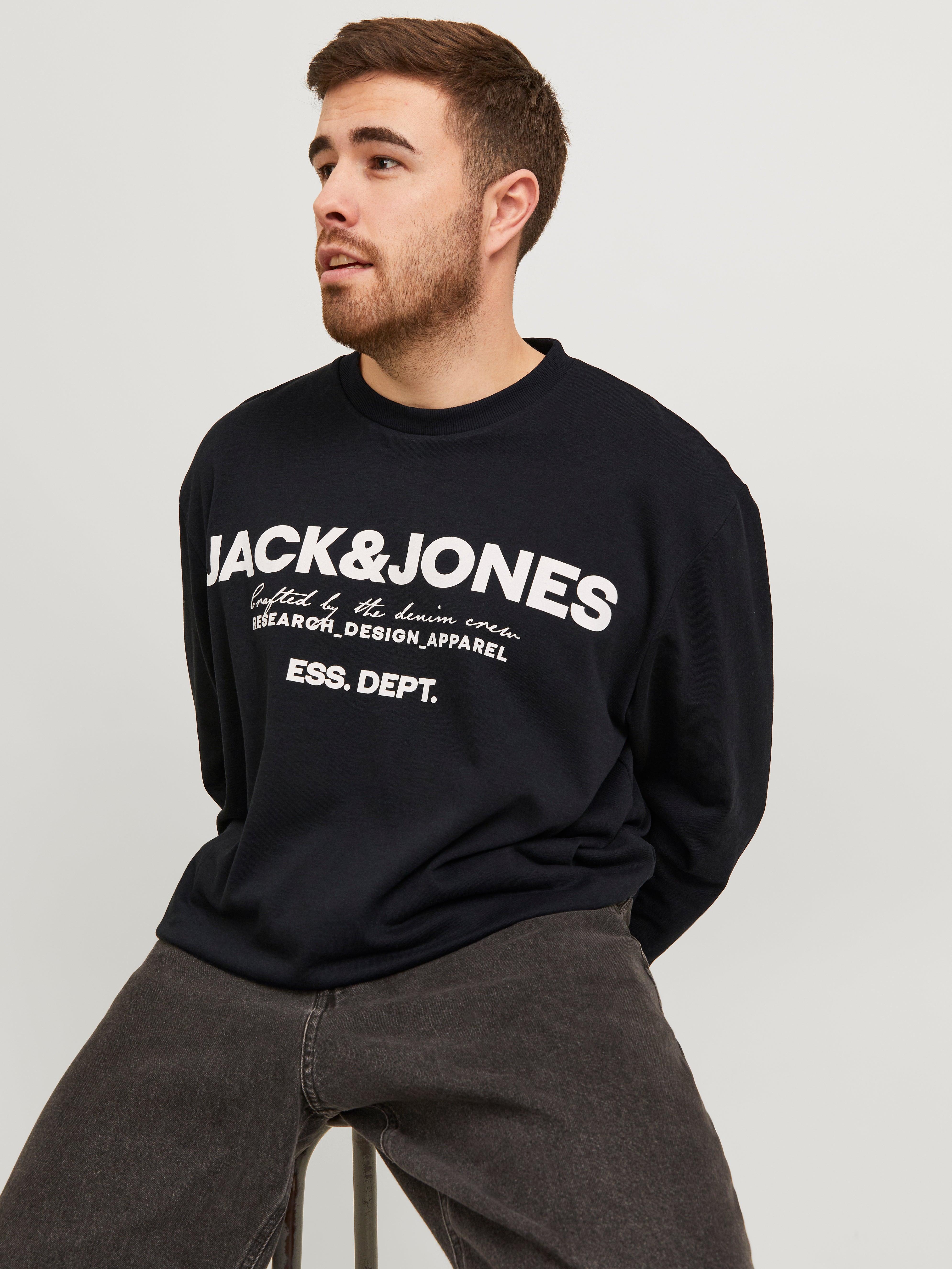 Plus Size Printed Crewn Neck Sweatshirt Black Jack Jones