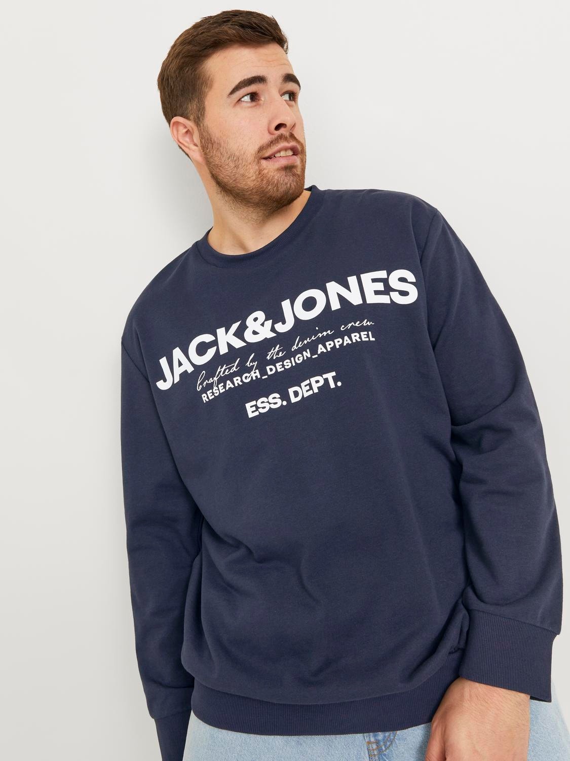 Jack & Jones Plus Size Spausdintas raštas Apatinis prakaituojantis megztinis -Navy Blazer - 12251054