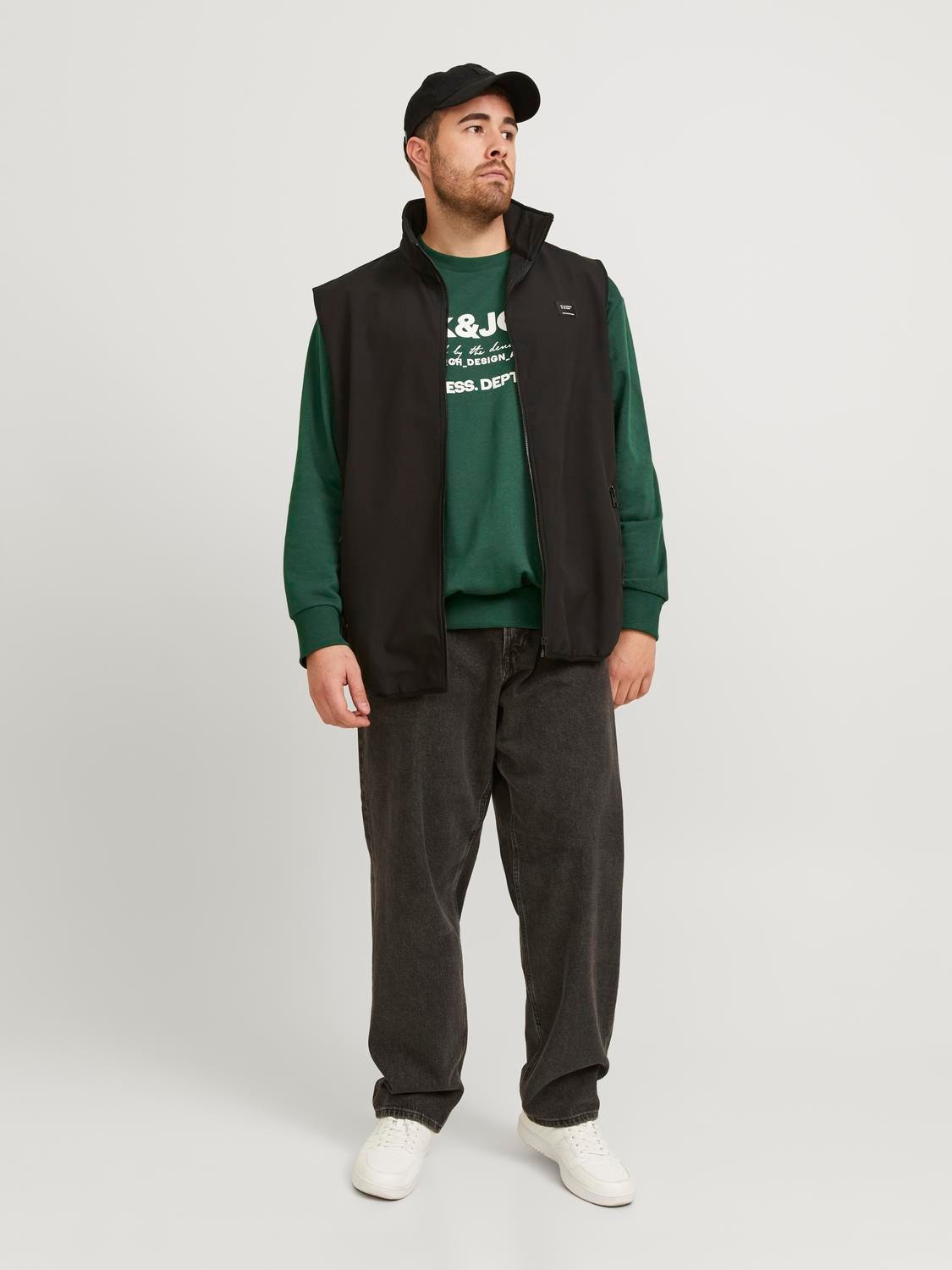 Jack & Jones Plus Size Printed Crewn Neck Sweatshirt -Dark Green - 12251054