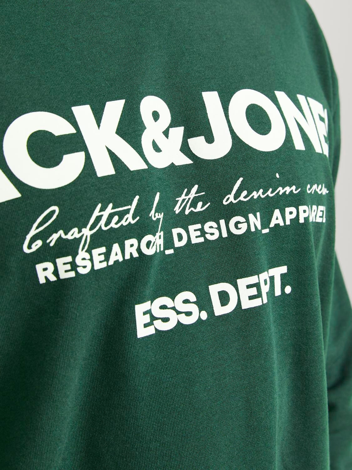 Jack & Jones Plus Size Felpa Girocollo Stampato -Dark Green - 12251054