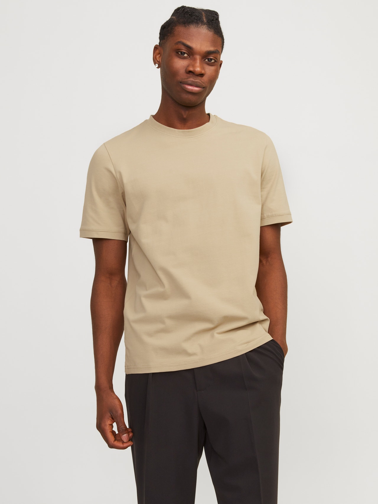 Jack & Jones Enfärgat Rundringning T-shirt -Travertine - 12251351