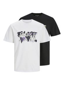 Jack & Jones 2-pak Z logo Okrągły dekolt T-shirt -White - 12251390