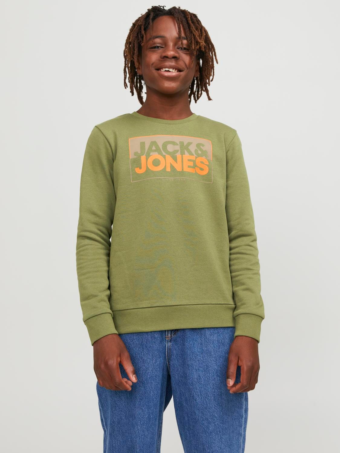 Jack & Jones Logo Crew neck Sweatshirt For boys -Olive Branch - 12251465