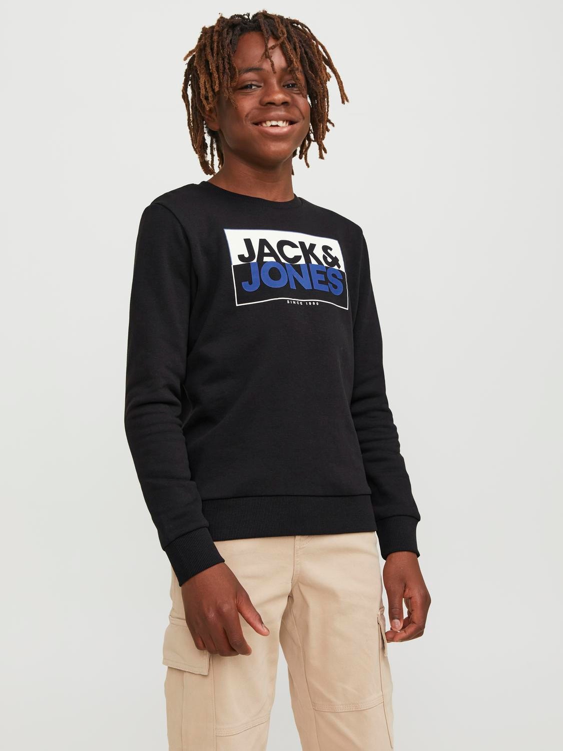 Jack & Jones Logo Crew neck Sweatshirt For boys -Black - 12251465