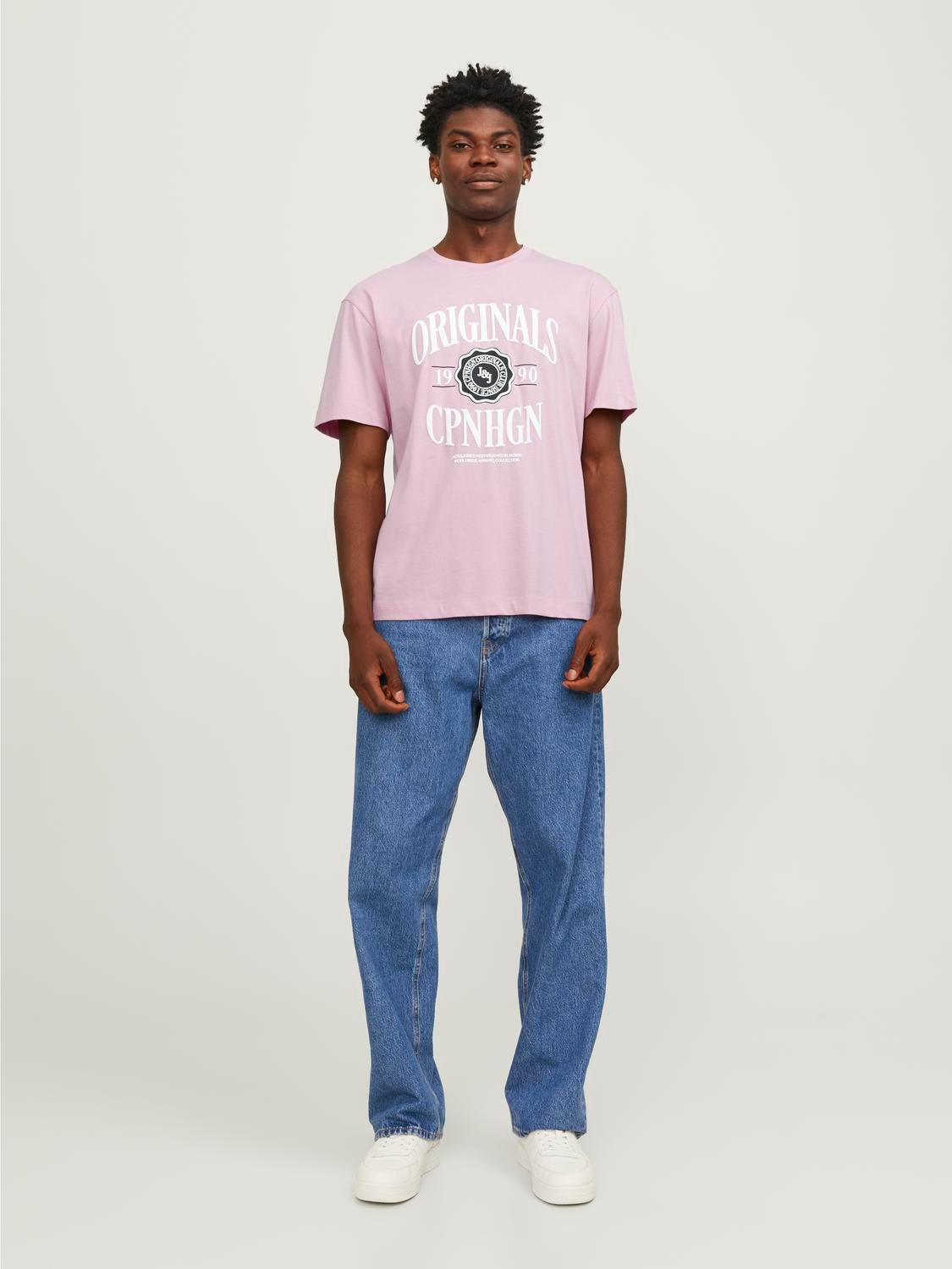 Jack & Jones Tryck Rundringning T-shirt -Pink Nectar - 12251899
