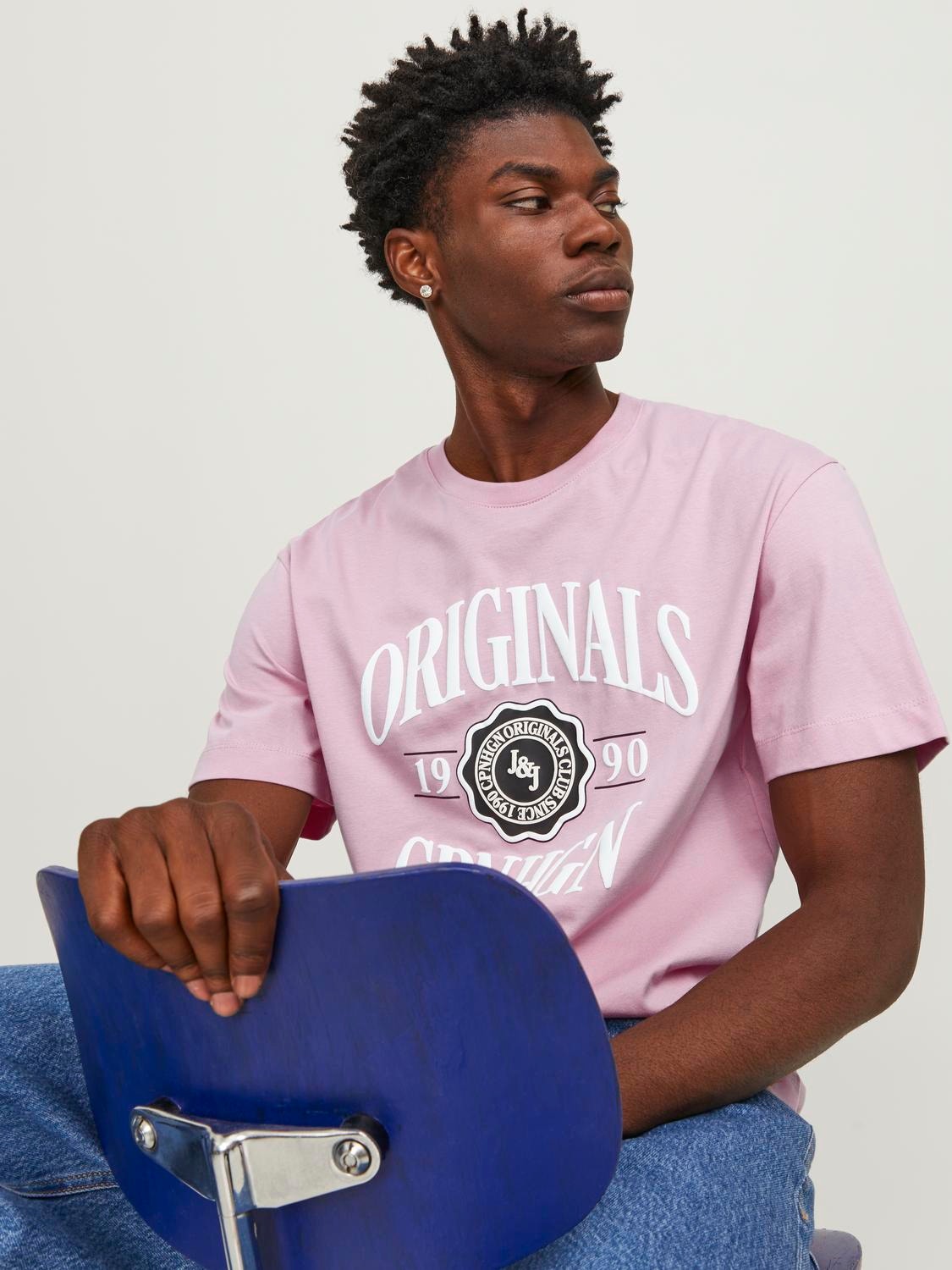 Jack & Jones Printed Crew neck T-shirt -Pink Nectar - 12251899