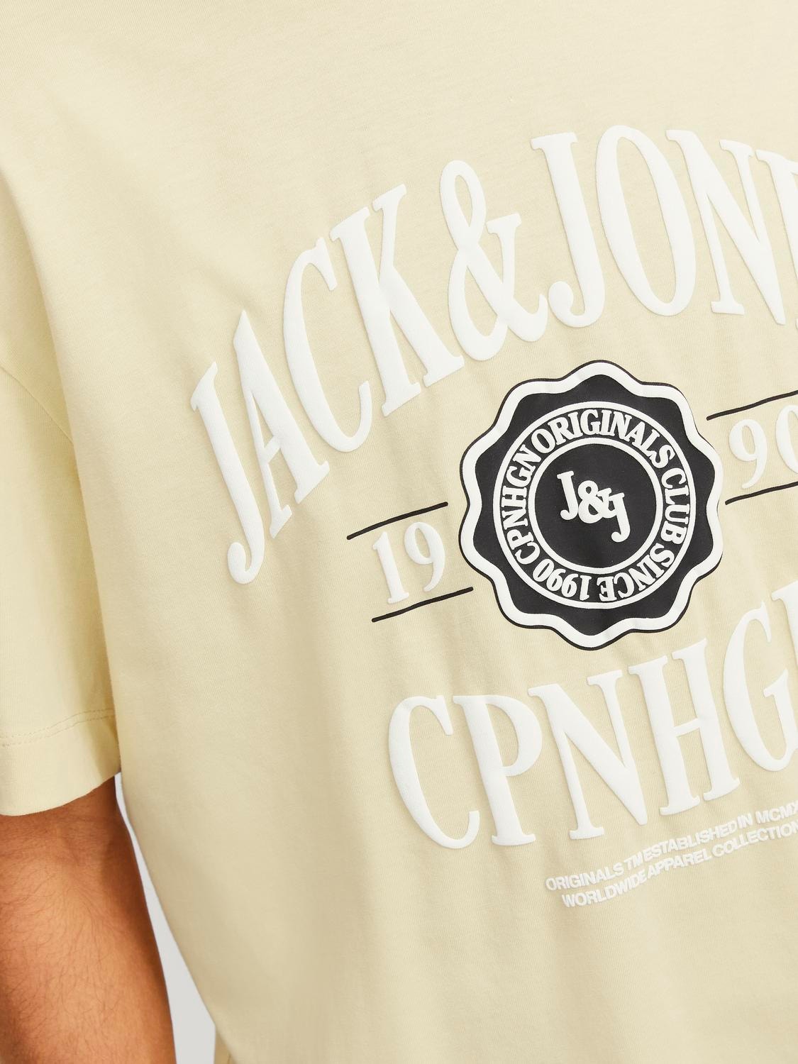 Jack & Jones Spausdintas raštas Apskritas kaklas Marškinėliai -Italian Straw - 12251899
