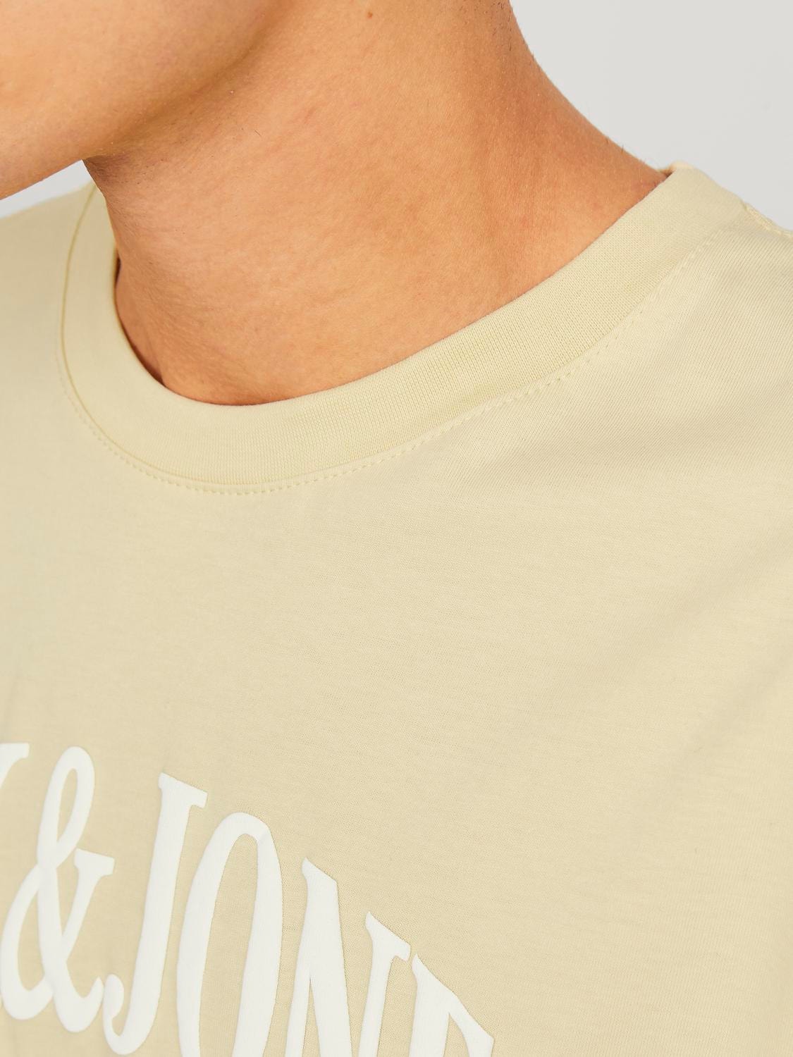 Jack & Jones Printed Crew neck T-shirt -Italian Straw - 12251899