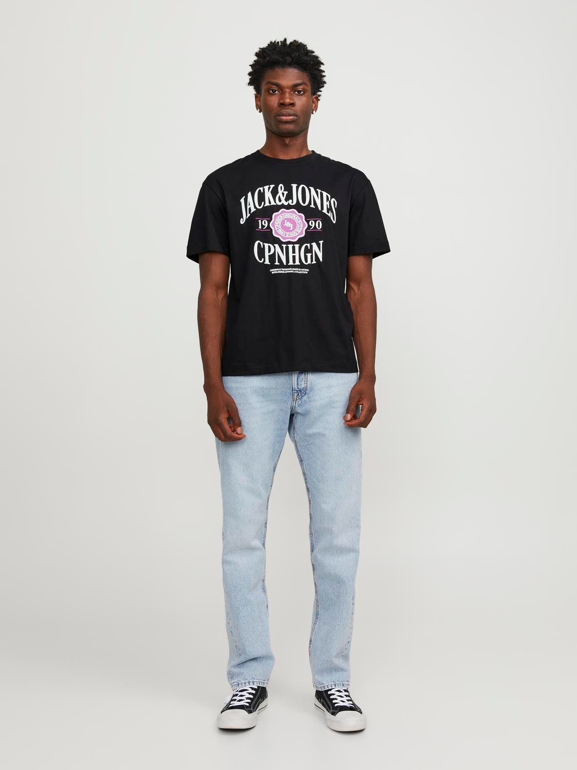 Jack & Jones Nadruk Okrągły dekolt T-shirt -Black - 12251899