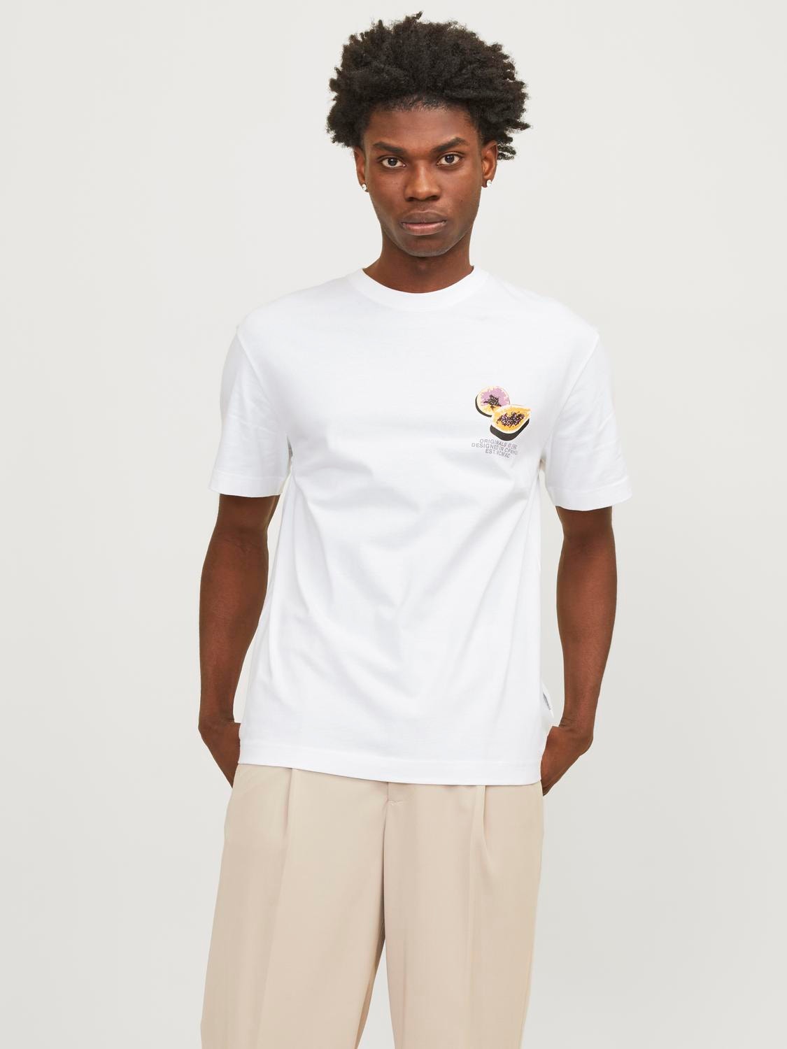 Jack & Jones Printed Crew neck T-shirt -Bright White - 12252175