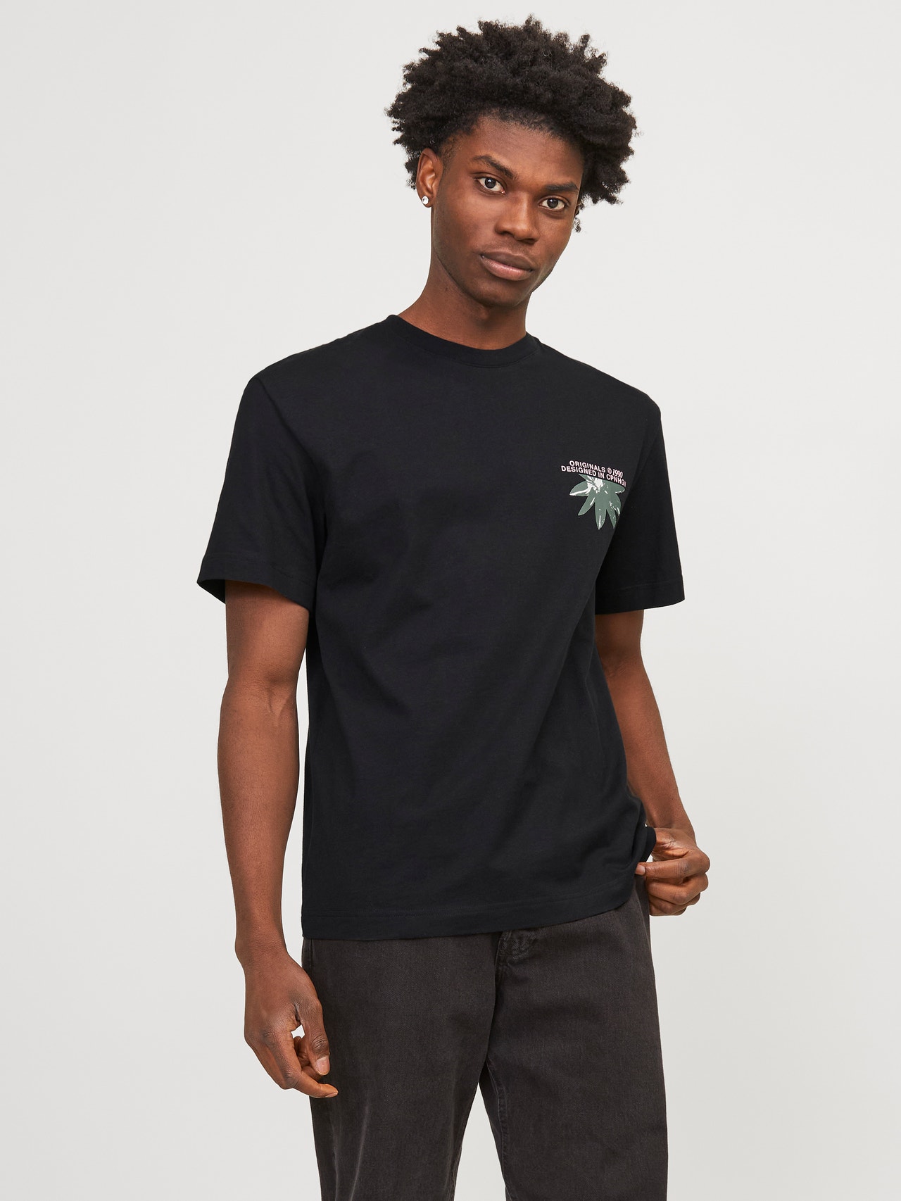 Jack & Jones Printed Crew neck T-shirt -Black - 12252175