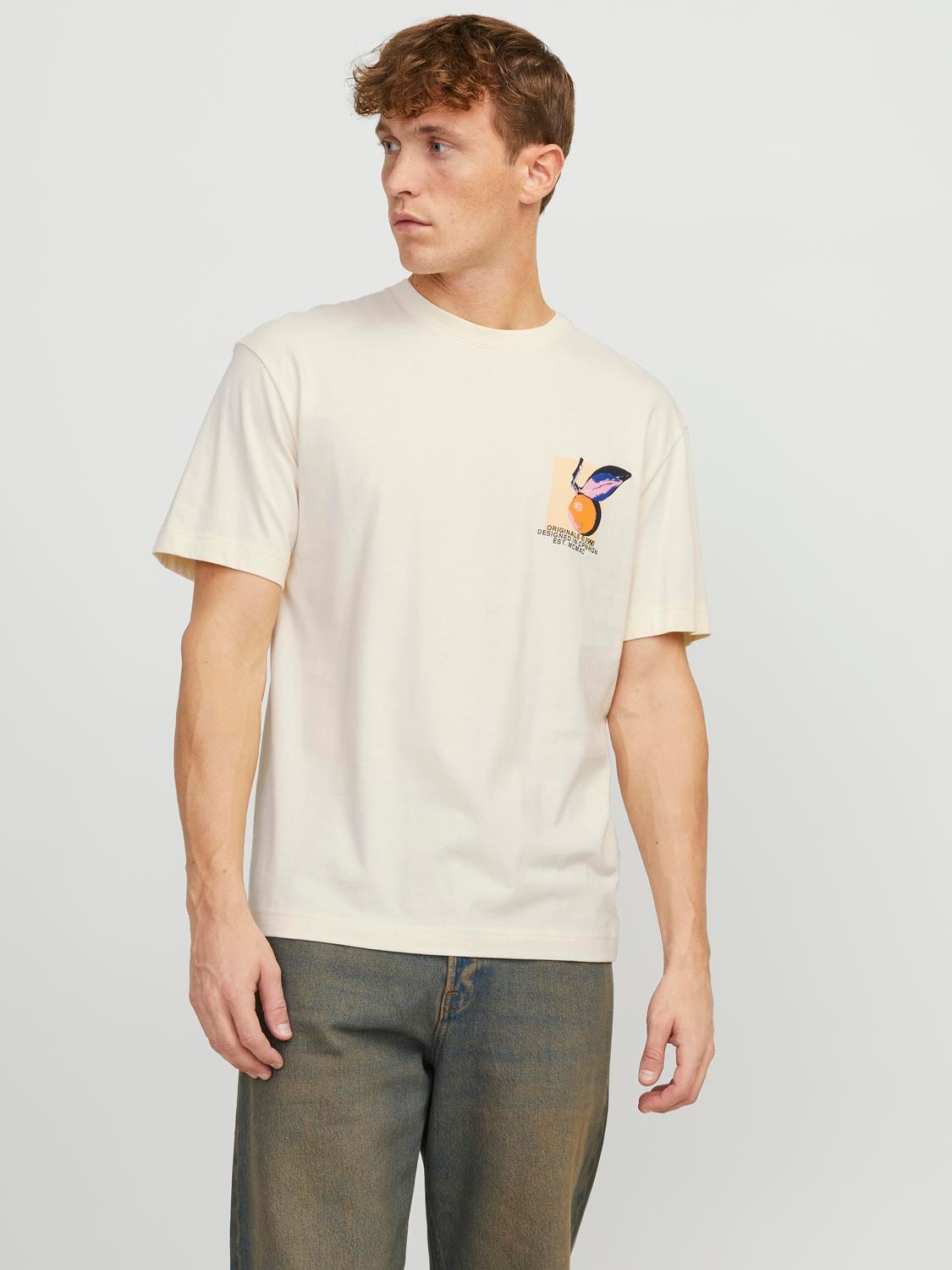 Jack & Jones Nadruk Okrągły dekolt T-shirt -Buttercream - 12252175