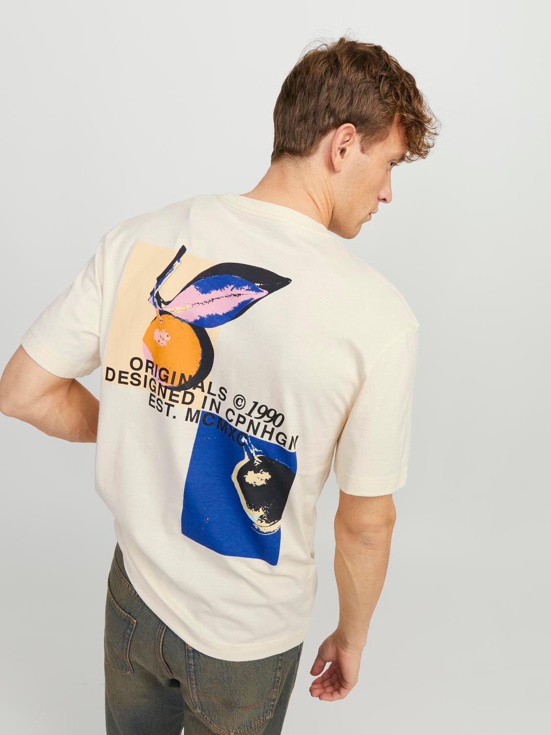 Jack & Jones Printet Crew neck T-shirt -Buttercream - 12252175