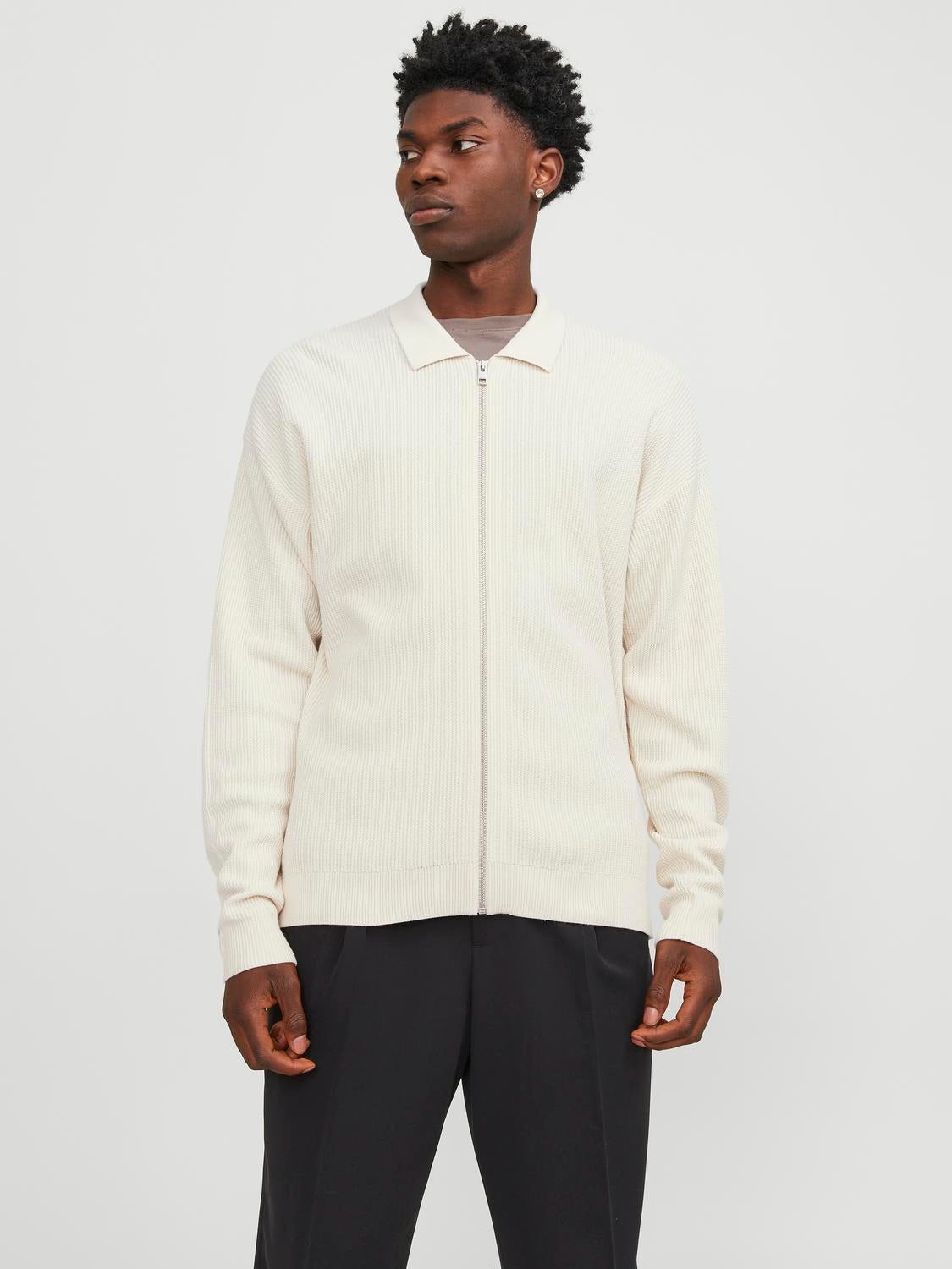 Plain Zip Jumper Beige Jack Jones