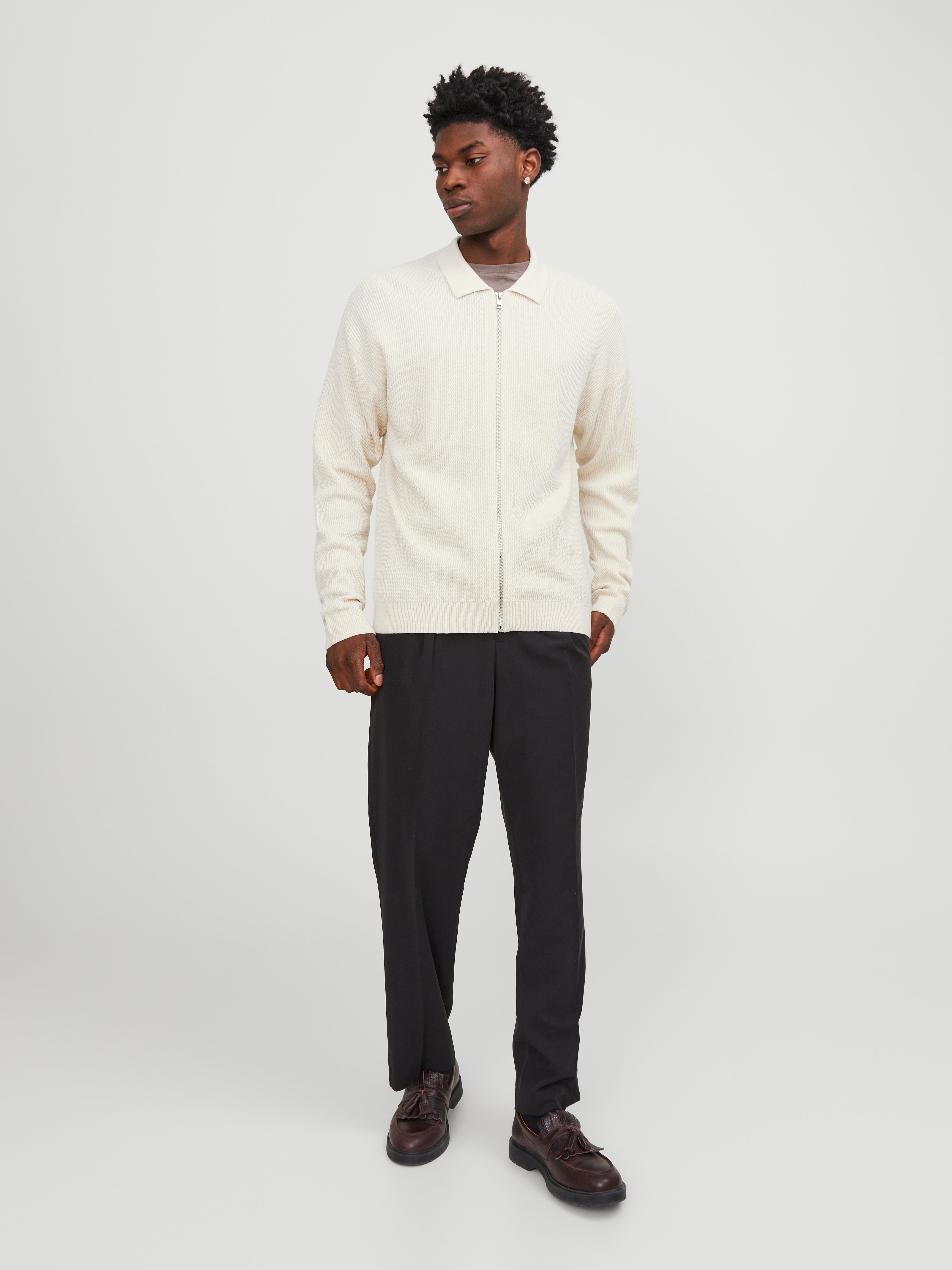 Einfarbig Strickpullover mit Reißverschluss | Beige | Jack & Jones®